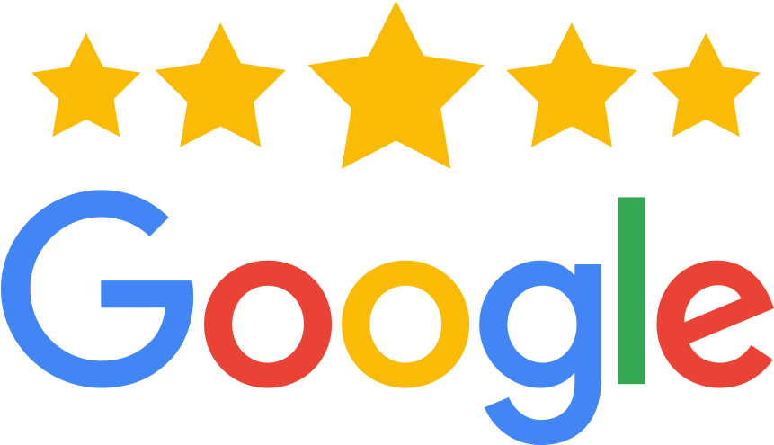 Google logo with 5 stars above it