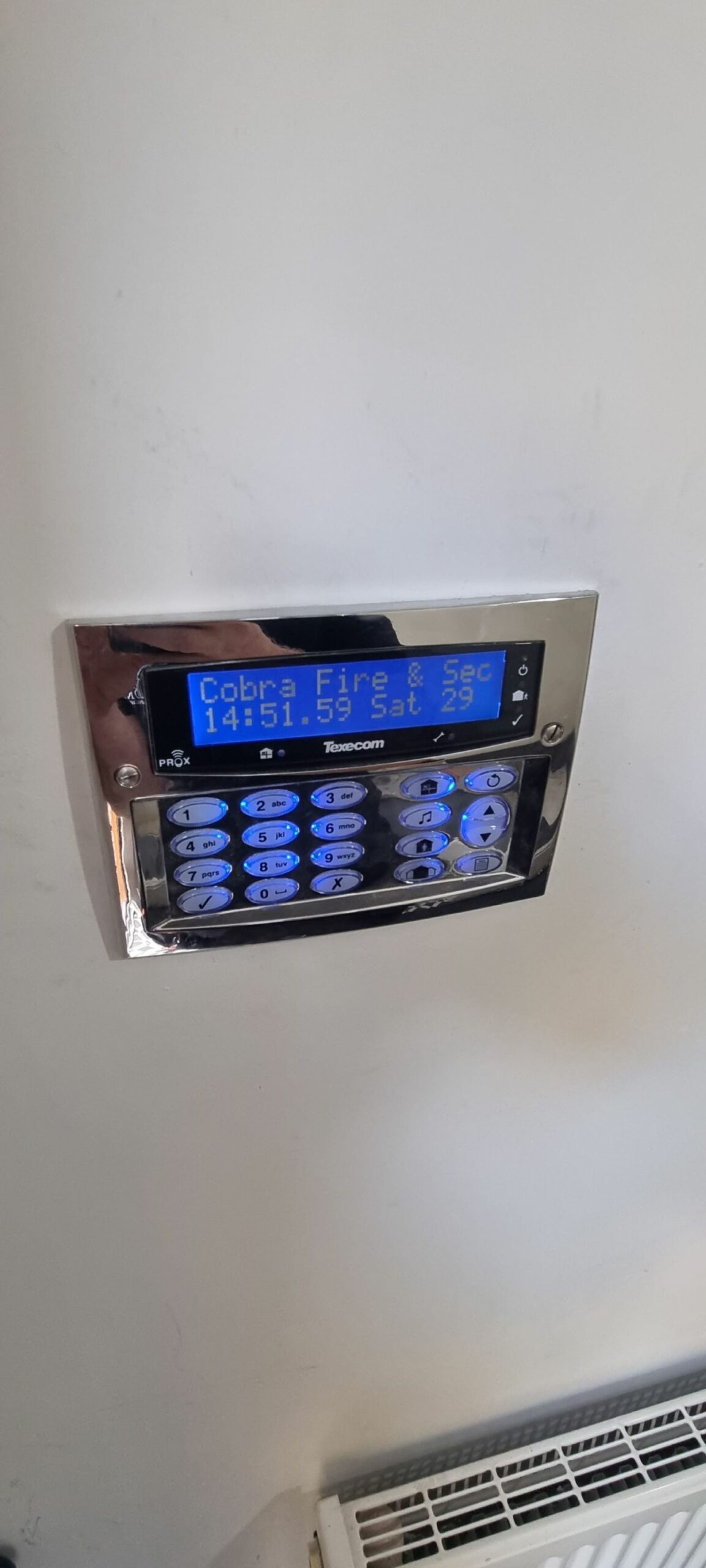 Intruder Alarm keypad installed on a wall