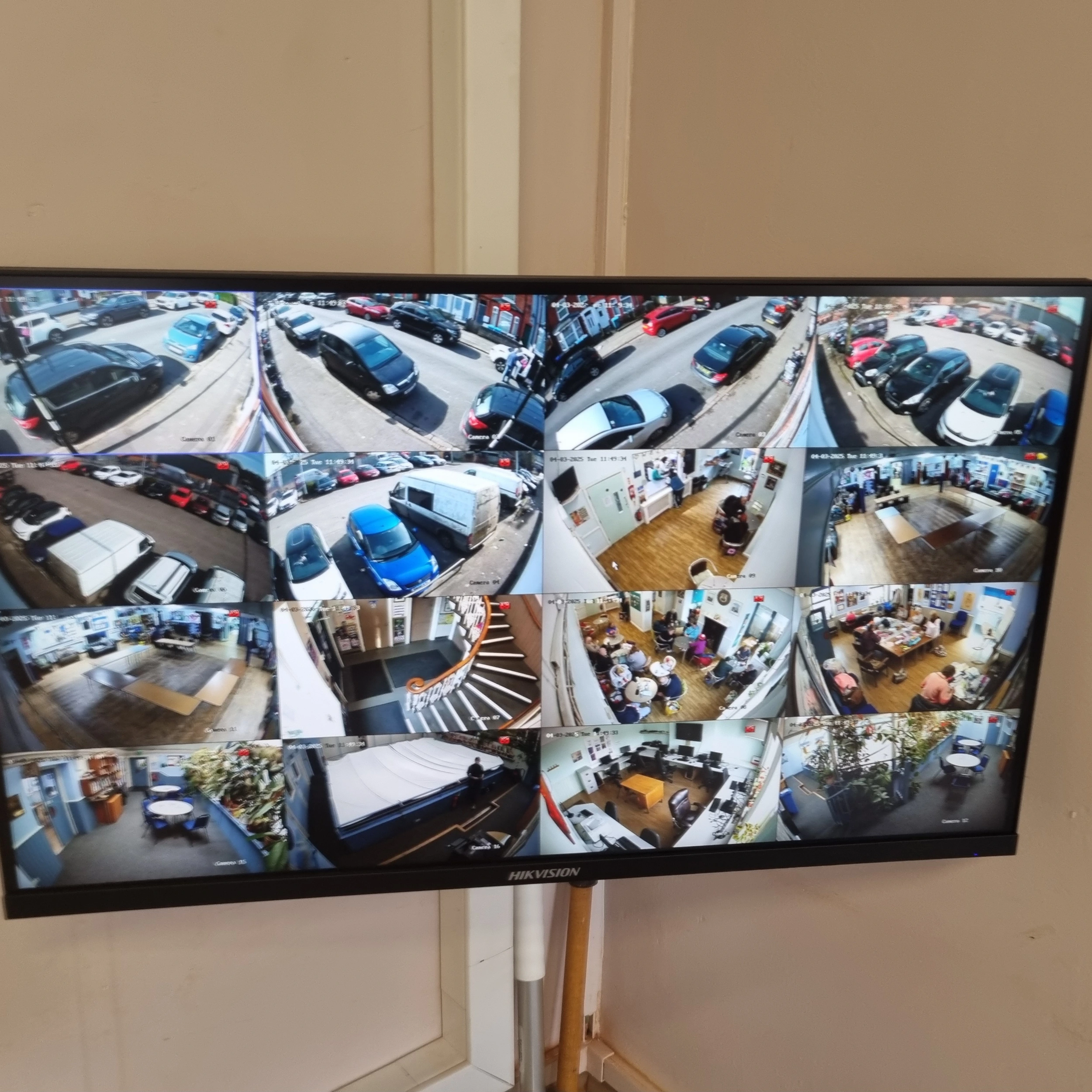 Monitor on a wall showing live CCTV Footage